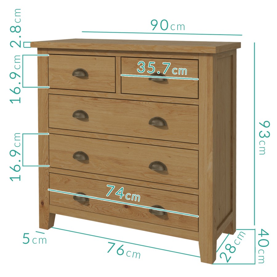 GRADE A2 - Harrington Solid Oak 3+2 Chests of Drawers
