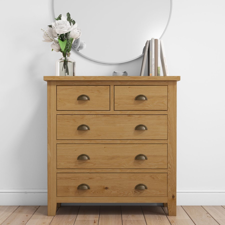 GRADE A2 - Harrington Solid Oak 3+2 Chests of Drawers