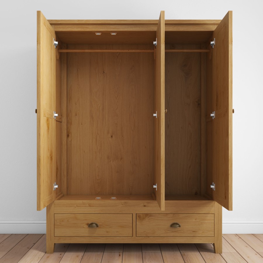 GRADE A1 - Harrington Solid Oak 3 Door 2 Drawer Wardrobe