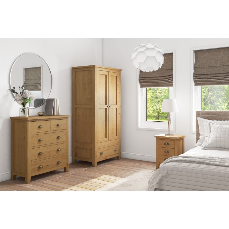 GRADE A1 - Harrington Solid Oak 3 Door 2 Drawer Wardrobe