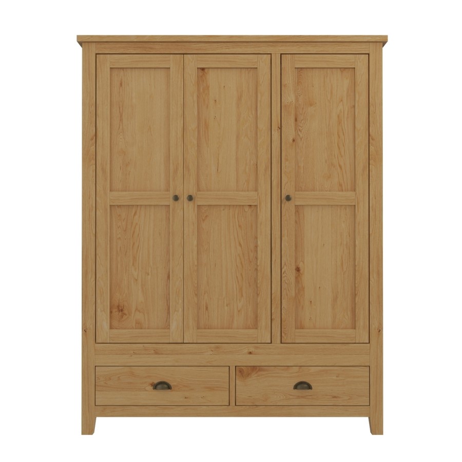 GRADE A1 - Harrington Solid Oak 3 Door 2 Drawer Wardrobe