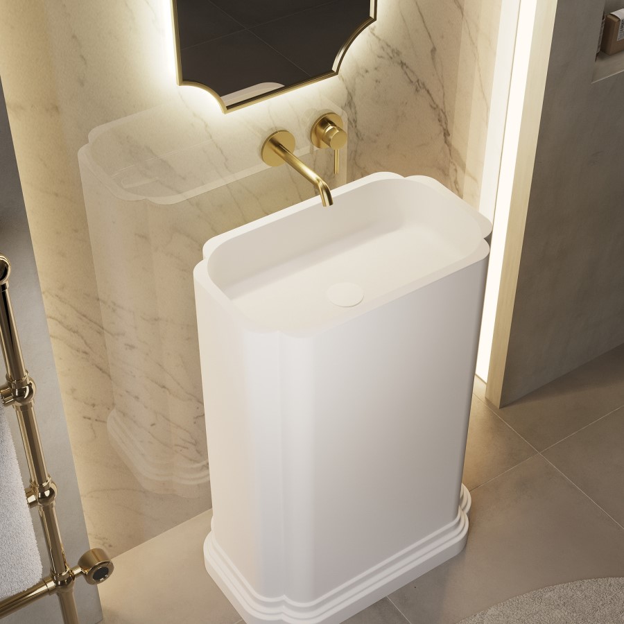 Matt White Oval Stone Resin Freestanding Pedestal Basin with Waste 660mm - Harley