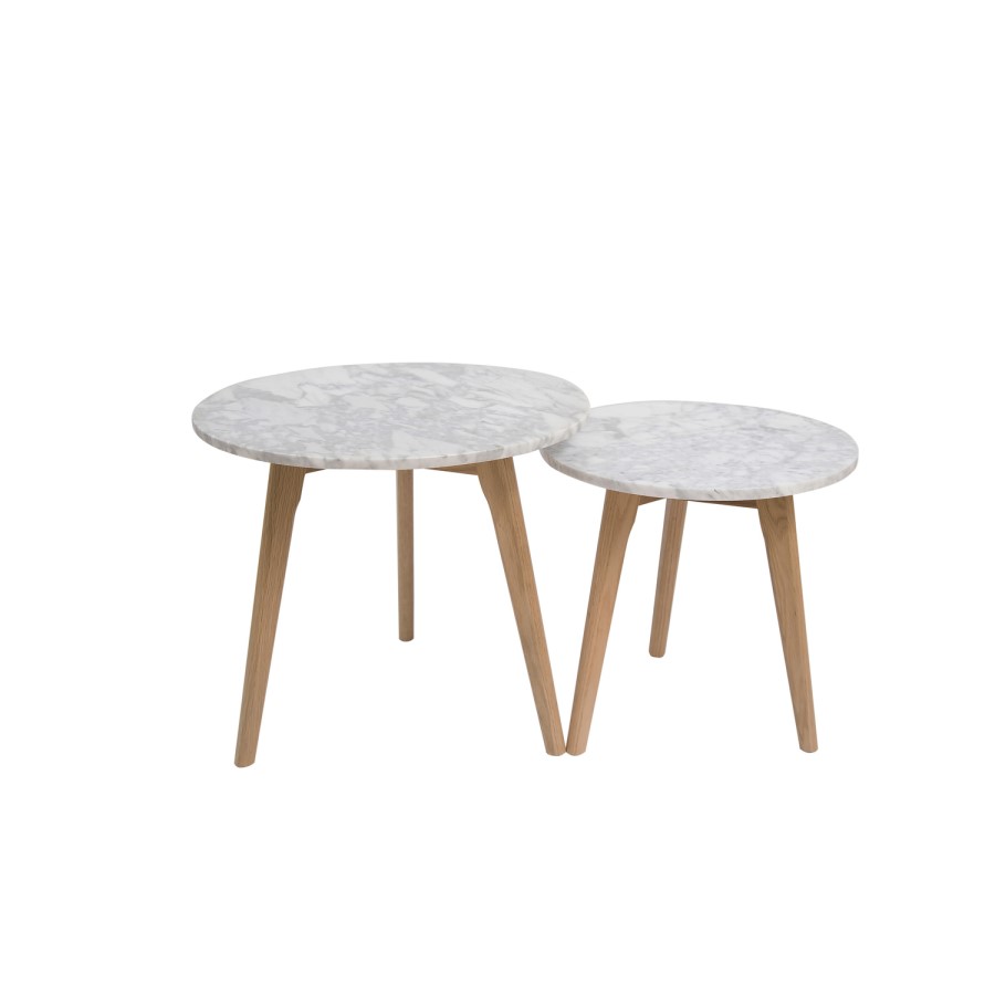 LPD Harlow Round Nest of 2 Tables Oak and White Marble Top