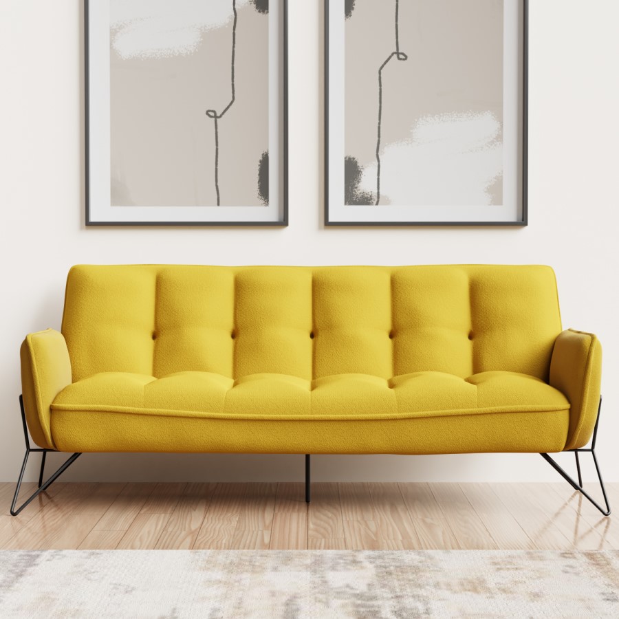 Mustard Fabric Click Clack Sofa Bed - Seats 3 - Hattie