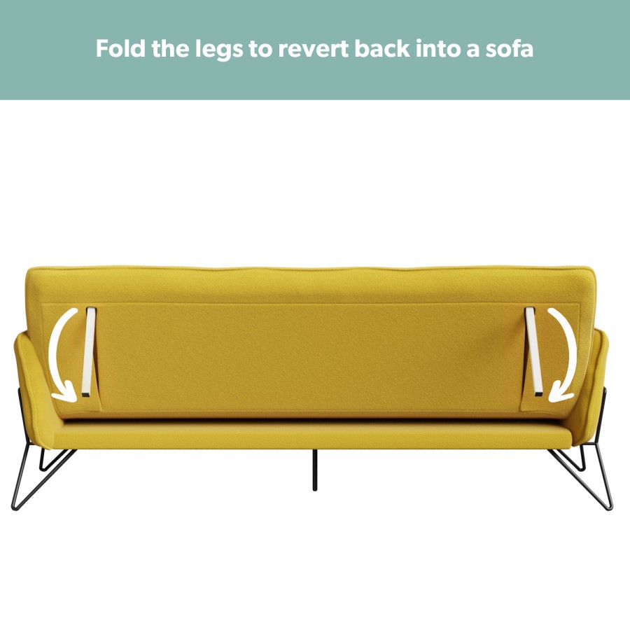 Mustard Fabric Click Clack Sofa Bed - Seats 3 - Hattie
