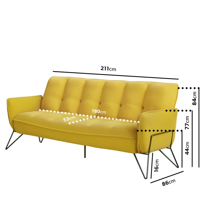 Mustard Fabric Click Clack Sofa Bed - Seats 3 - Hattie