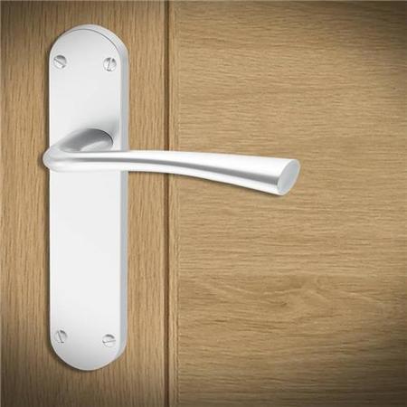 Internal Silver Satin Chrome Lever Fire Door Handle with Latch and Hinges Pack - 65mm Latch - Havel - XL Joinery
