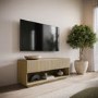 Small Oak Ribbed TV Stand with Storage - TV's up to 55" - Hazel