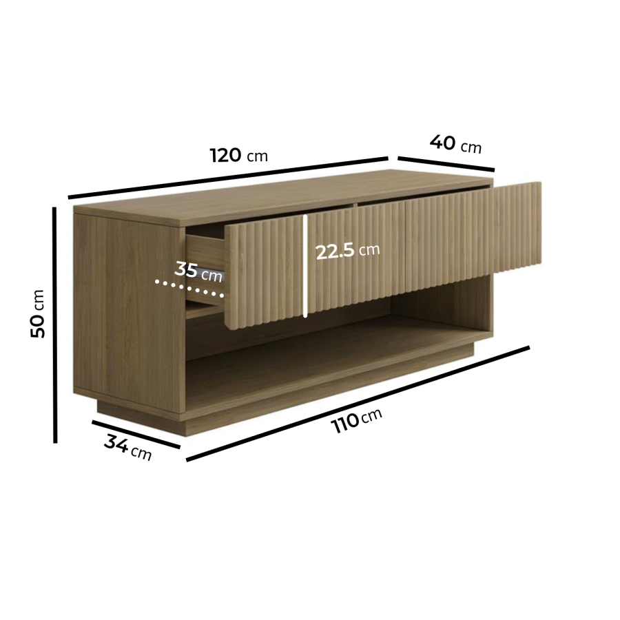 Tv Unit Ribbed Oak Small Oak Ribbed TV Stand with Storage - TV's up to 55