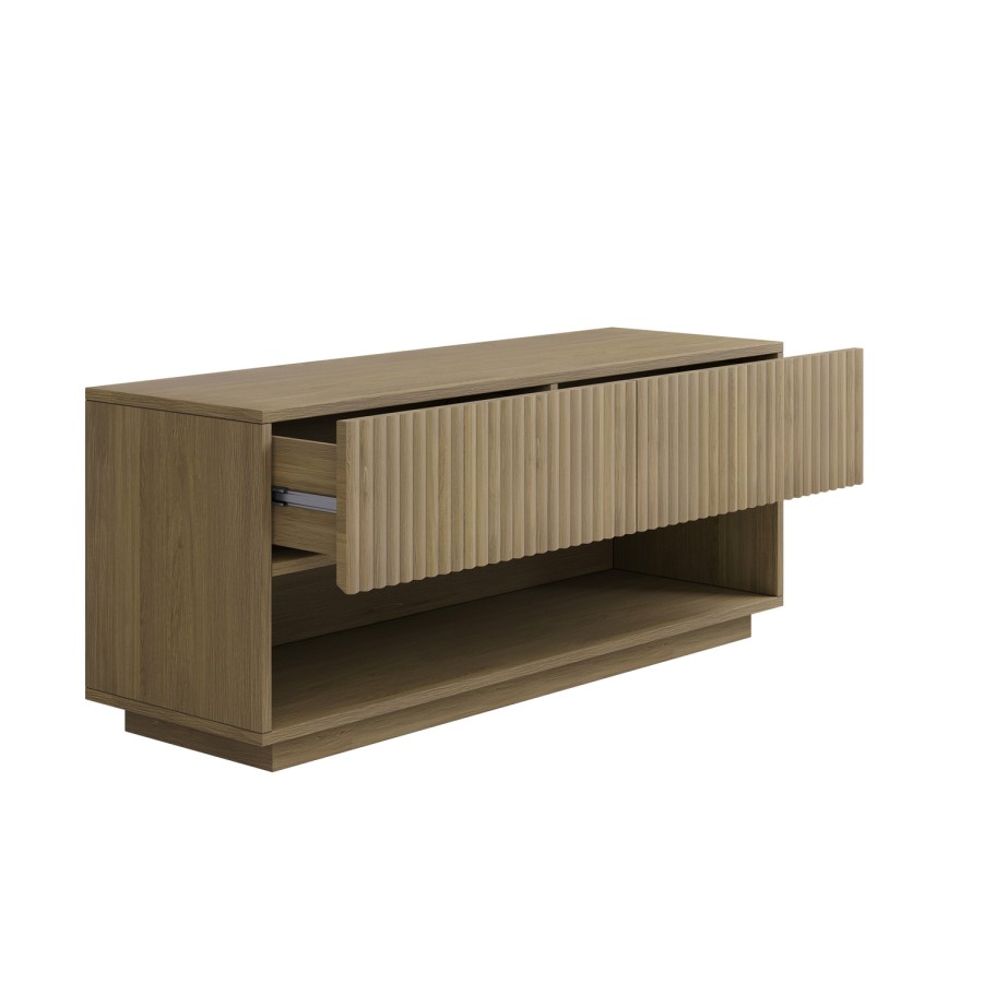 Tv Unit Ribbed Oak Small Oak Ribbed TV Stand with Storage - TV's up to 55