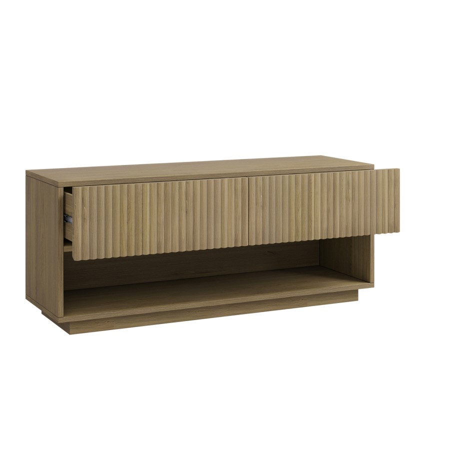 Tv Unit Ribbed Oak Small Oak Ribbed TV Stand with Storage - TV's up to 55