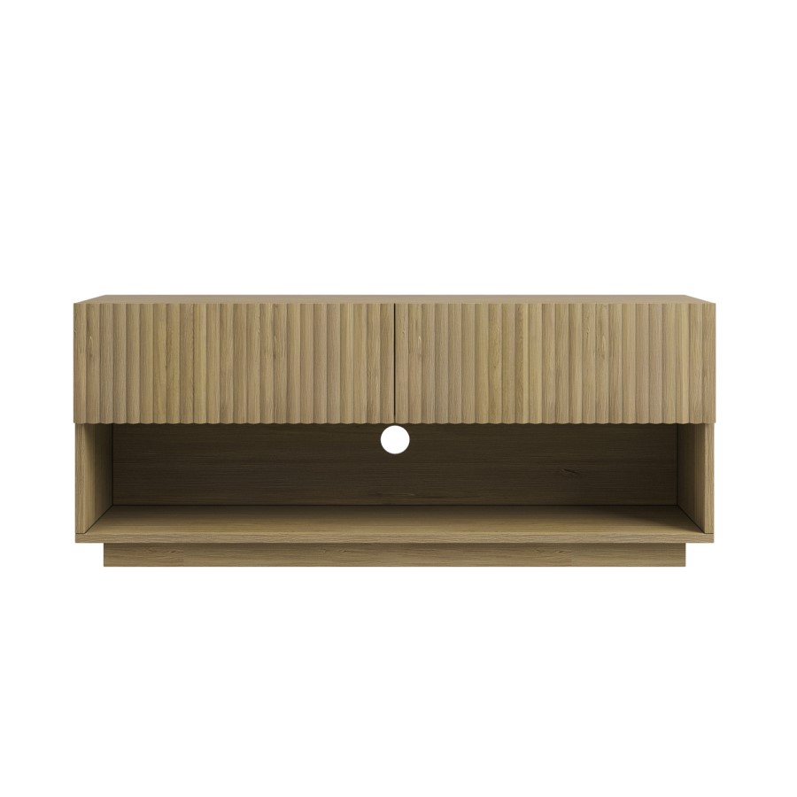 Tv Unit Ribbed Oak Small Oak Ribbed TV Stand with Storage - TV's up to 55