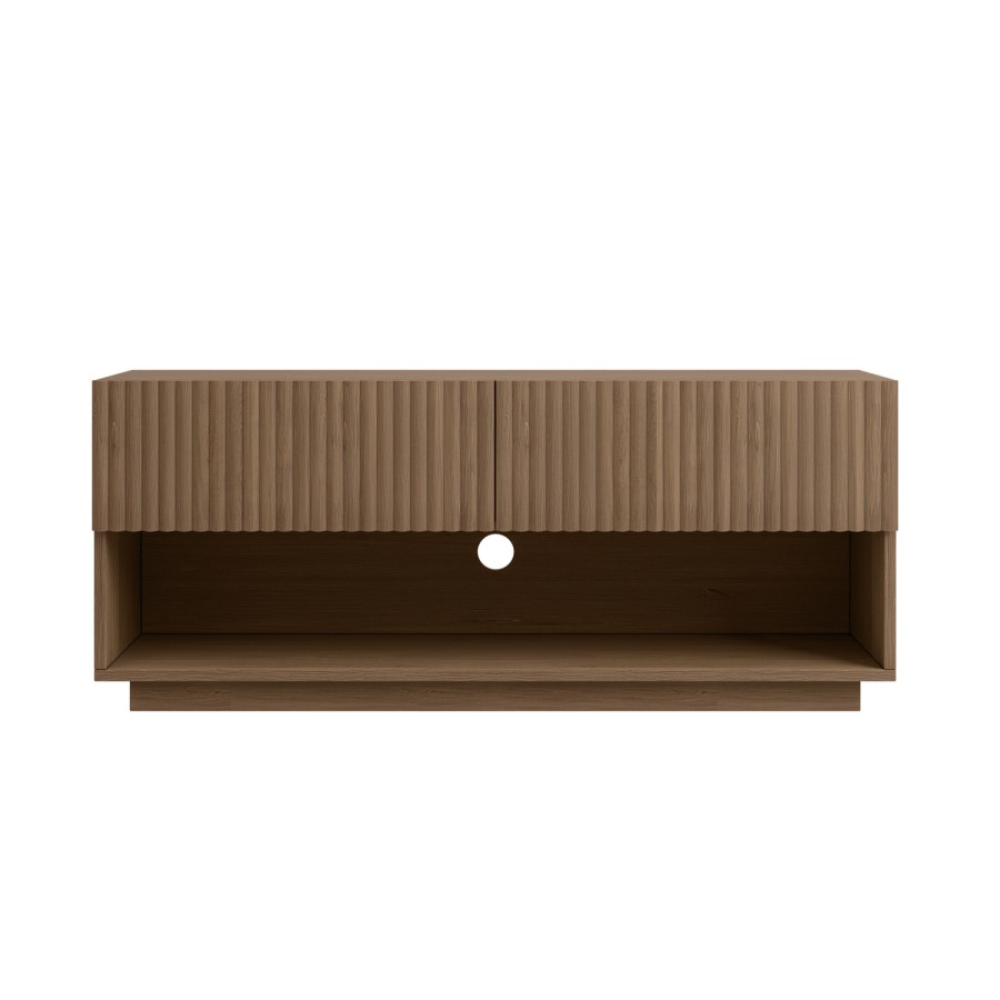 Small Walnut Ribbed TV Stand with Storage - TV's up to 55" - Hazel