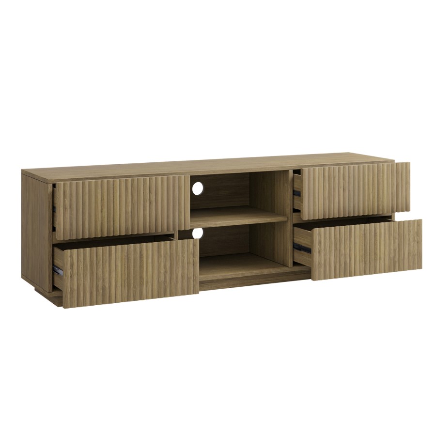 Tv Unit Ribbed Oak Large Oak Ribbed TV Stand with Storage - TV's up to 70