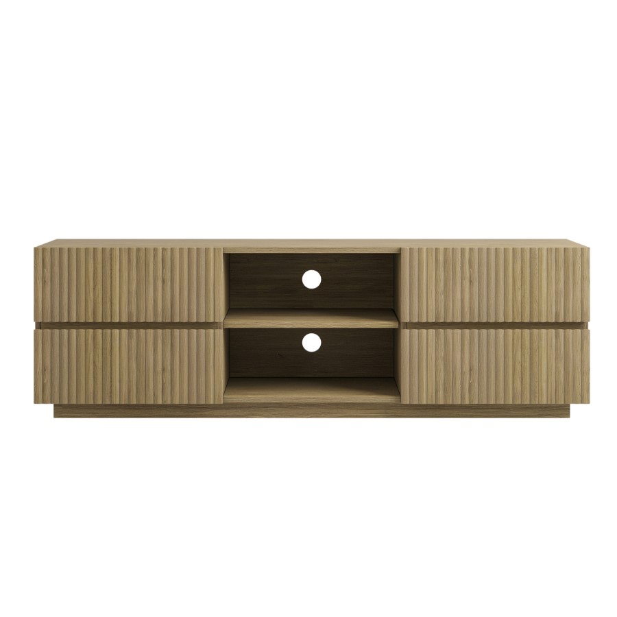 Large Oak Ribbed TV Stand with Storage - TV's up to 70" - Hazel