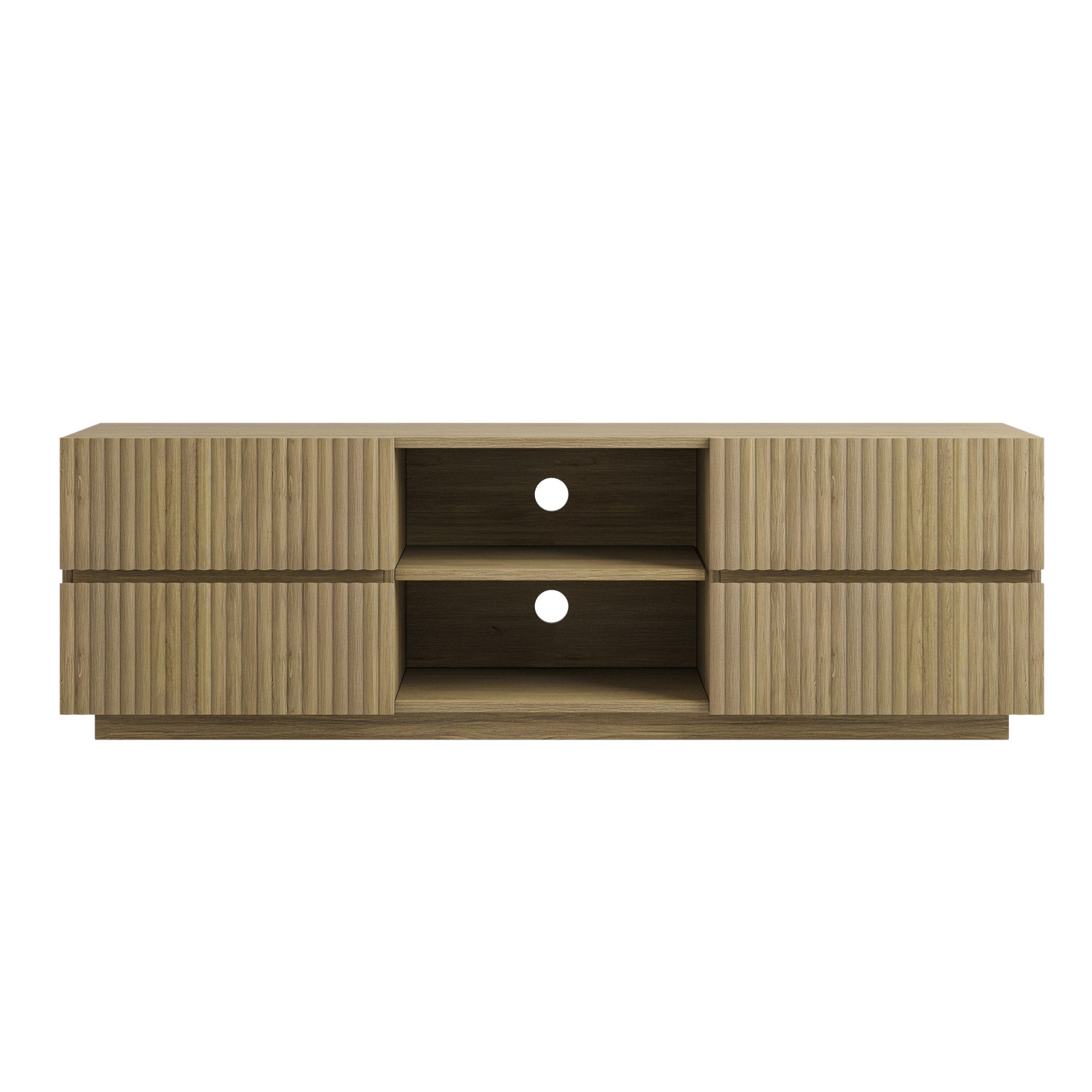 Tv Unit Ribbed Oak Large Oak Ribbed TV Stand with Storage - TV's up to 70