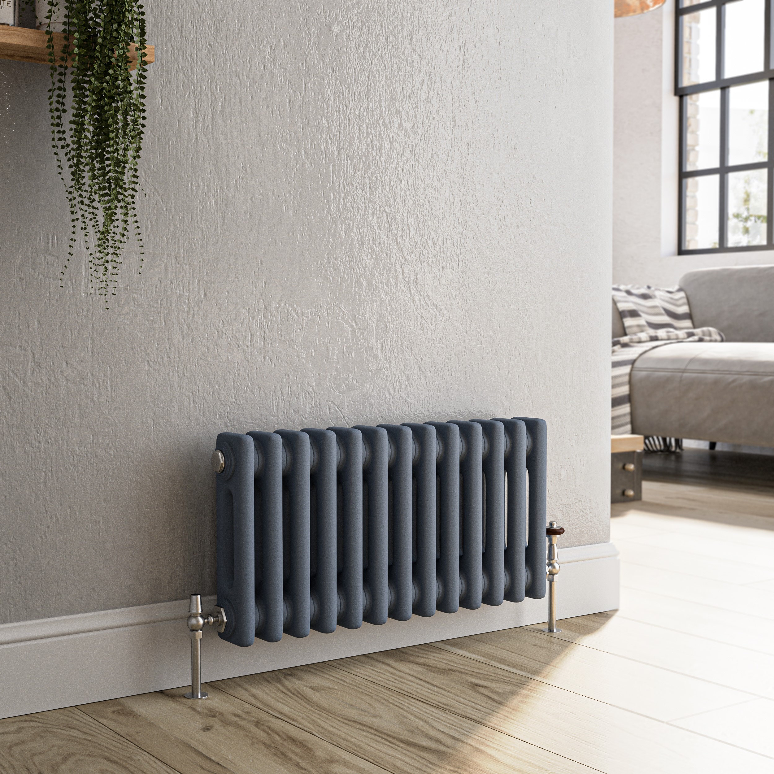 Reggio Anthracite Horizontal Double Column Traditional Radiator ...