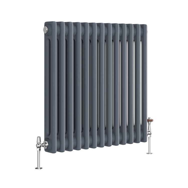 Reggio Anthracite Horizontal Double Column Traditional Radiator 600x605mm 2045 BTU - Cast Iron Style