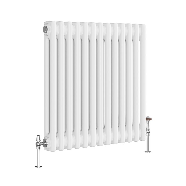 Reggio White Horizontal Double Column Traditional Radiator 600x605mm 2045 BTU - Cast Iron Style