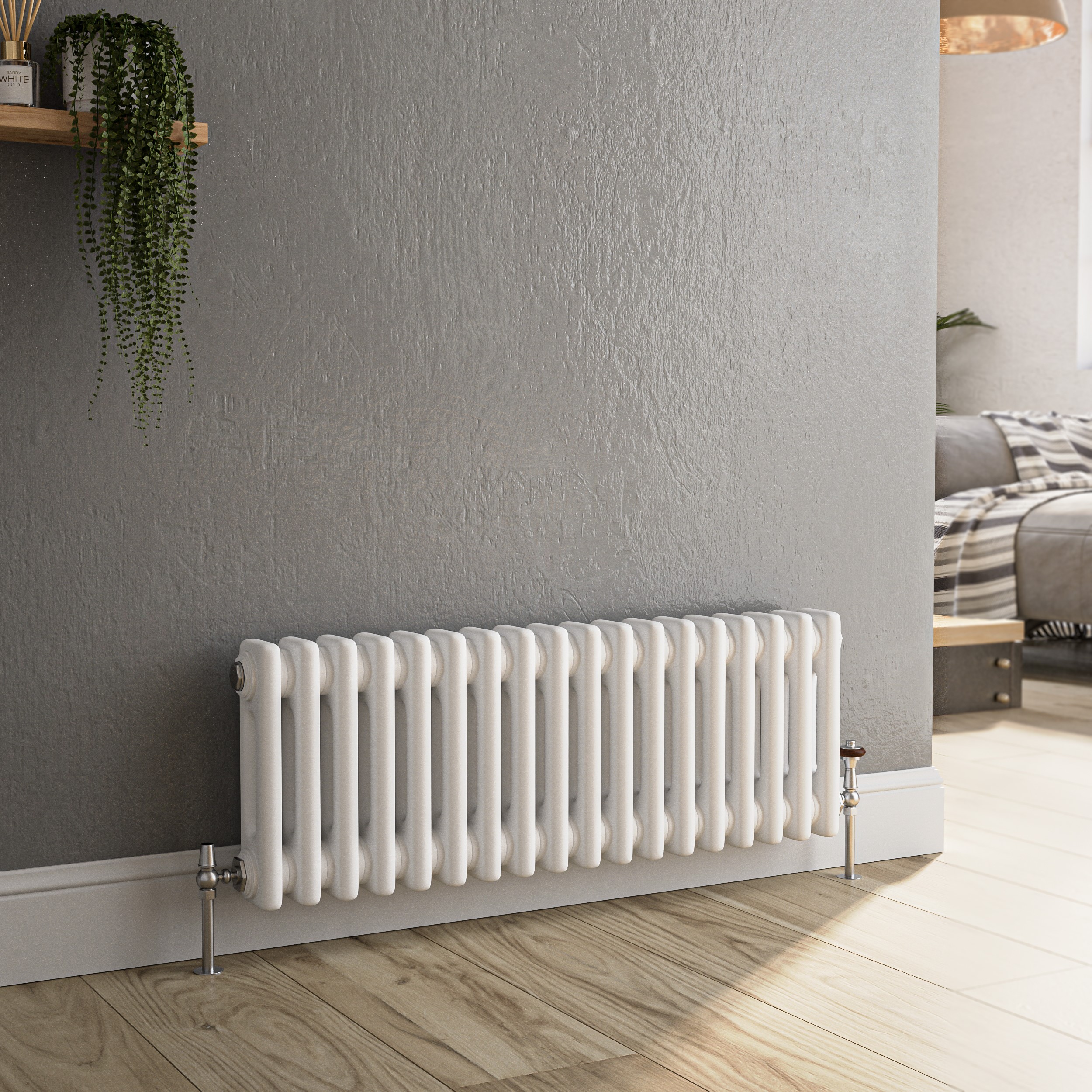 Reggio White Horizontal Double Column Traditional Radiator 300x830mm ...