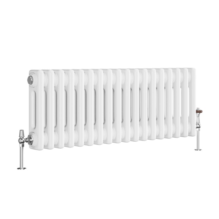 Reggio White Horizontal Double Column Traditional Radiator 300x830mm 1470 BTU - Cast Iron Style