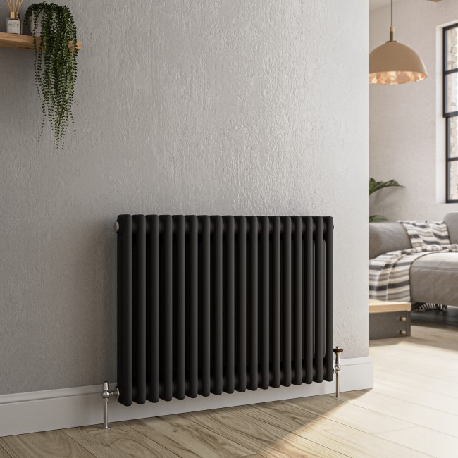 Reggio Midnight Black Horizontal Double Column Traditional Radiator 600x830mm 2832 BTU - Cast Iron Style