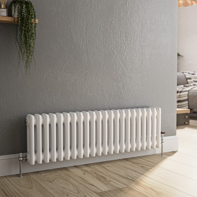 Reggio White Horizontal Double Column Traditional Radiator 300x1010mm 1797 BTU - Cast Iron Style