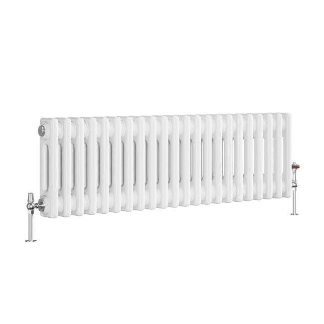 Reggio White Horizontal Double Column Traditional Radiator 300x1010mm 1797 BTU - Cast Iron Style