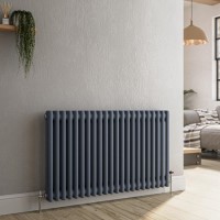 Reggio Anthracite Horizontal Double Column Traditional Radiator 600x1010mm 3462 BTU - Cast Iron Style