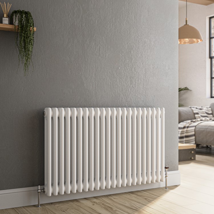 Reggio White Horizontal Double Column Traditional Radiator 600x1010mm 3462 BTU - Cast Iron Style