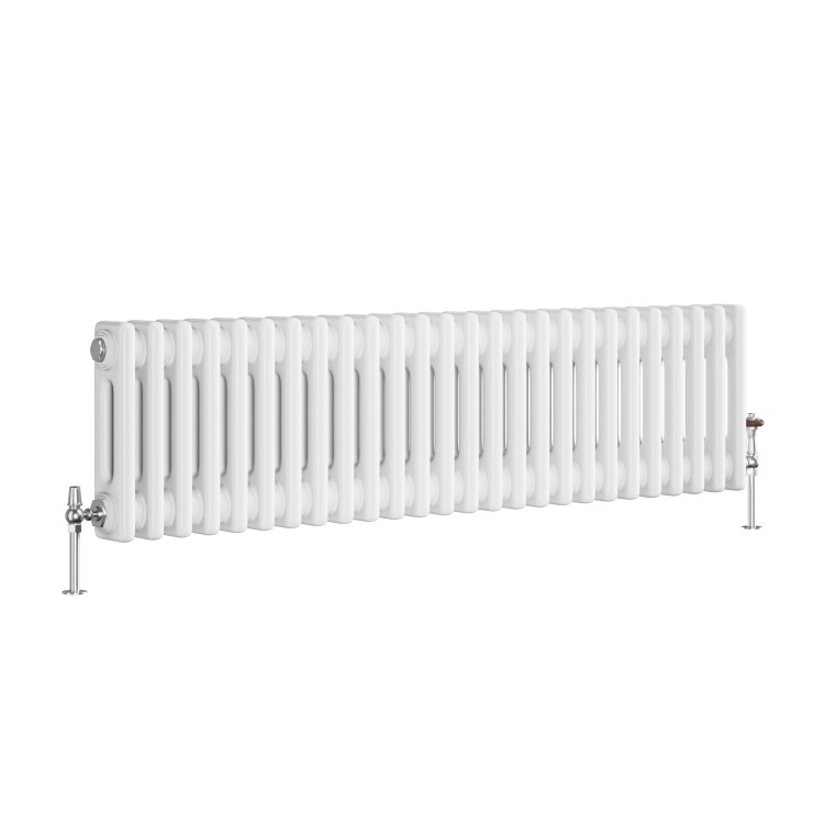 Reggio White Horizontal Double Column Traditional Radiator 300x1190mm 2124 BTU - Cast Iron Style