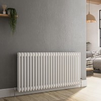 Reggio White Horizontal Double Column Traditional Radiator 600x1190mm 4091 BTU - Cast Iron Style