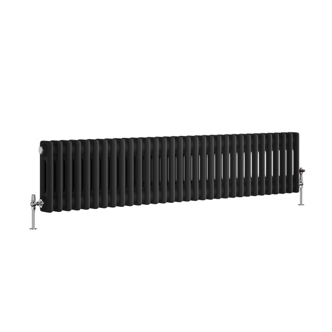 Reggio Midnight Black Horizontal Double Column Traditional Radiator 300x1460mm 2614 BTU - Cast Iron Style