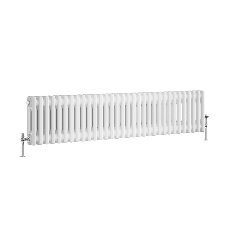 Reggio White Horizontal Double Column Traditional Radiator 300x1460mm 2614 BTU - Cast Iron Style