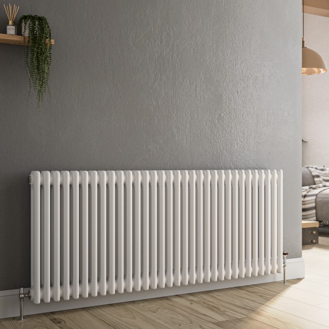 Reggio White Horizontal Double Column Traditional Radiator 600x1460mm 5035 BTU - Cast Iron Style