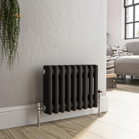 Reggio Midnight Black Horizontal Double Column Traditional Radiator 300x425mm 735 BTU - Cast Iron Style