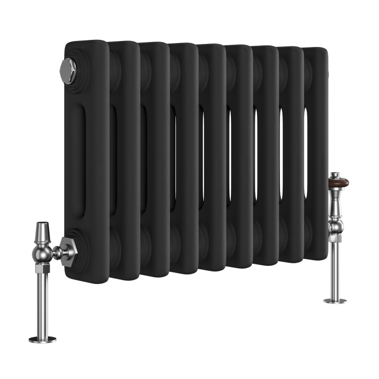 Reggio Midnight Black Horizontal Double Column Traditional Radiator 300x425mm 735 BTU - Cast Iron Style