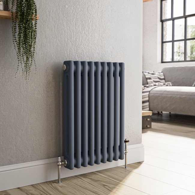 Reggio Anthracite Horizontal Double Column Traditional Radiator 600x425mm 1416 BTU - Cast Iron Style