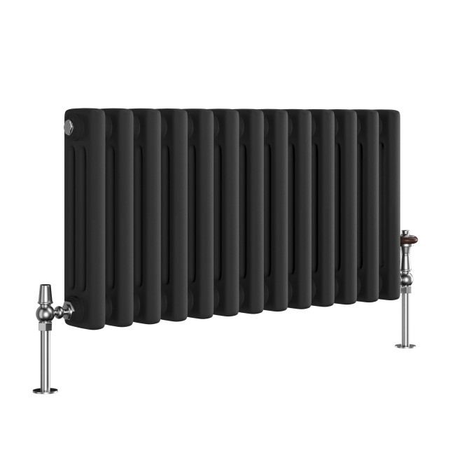 Reggio Midnight Black Horizontal Triple Column Traditional Radiator 300x605mm 1341 BTU - Cast Iron Style