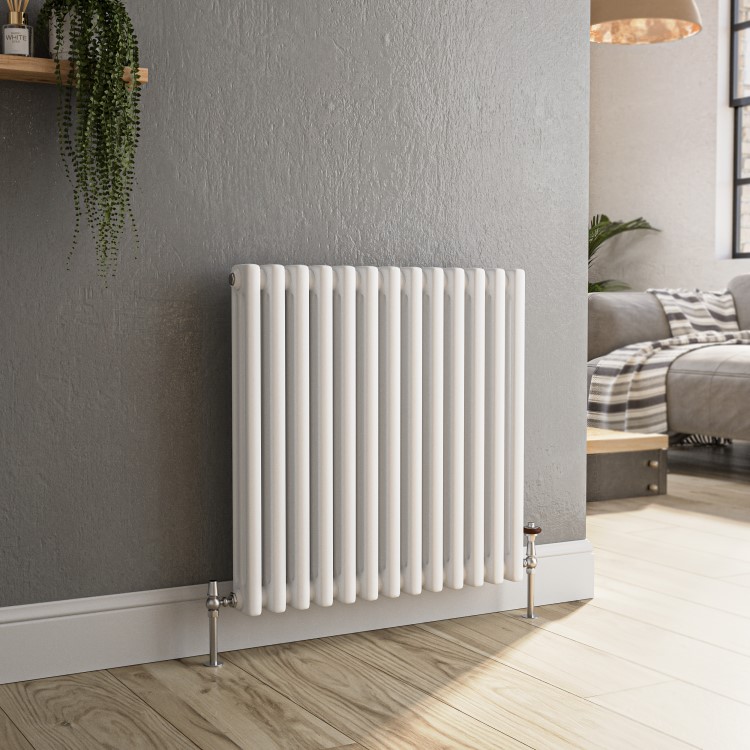 Reggio White Horizontal Triple Column Traditional Radiator 600x605mm 2586 BTU - Cast Iron Style