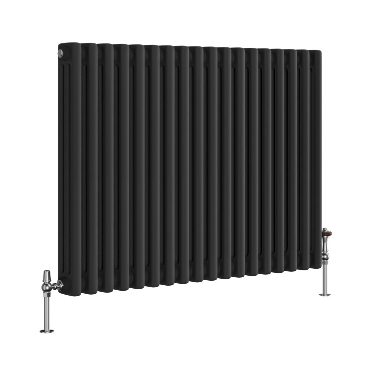 Reggio Midnight Black Horizontal Triple Column Traditional Radiator 600x830mm 3581 BTU - Cast Iron Style