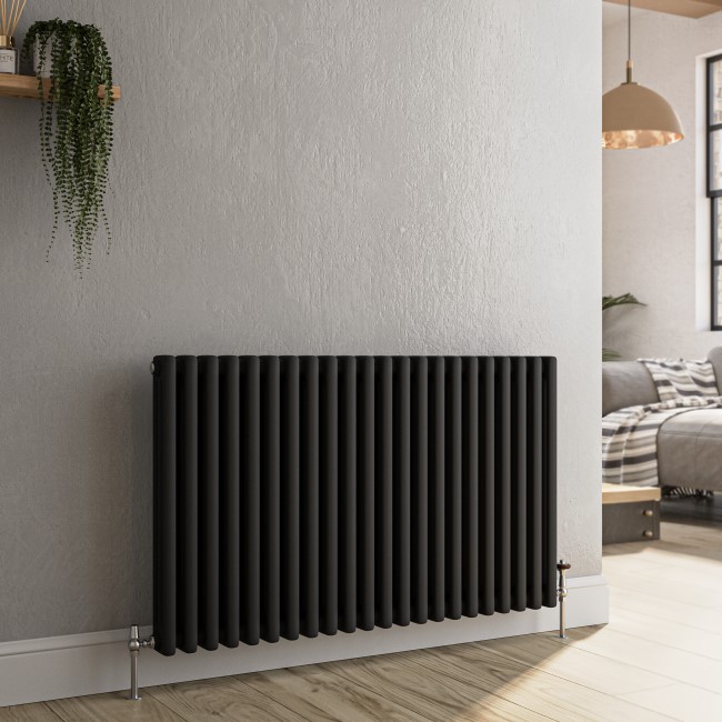 Reggio Midnight Black Horizontal Triple Column Traditional Radiator 600x1010mm 4377 BTU - Cast Iron Style