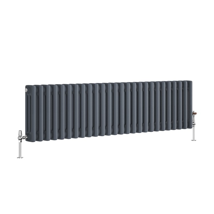 Reggio Anthracite Horizontal Triple Column Traditional Radiator 300x1190mm 2682 BTU - Cast Iron Style