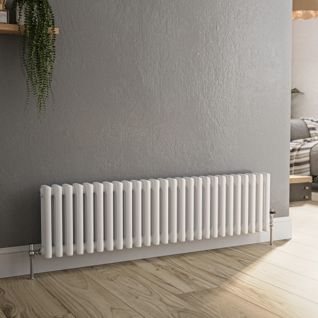 Reggio White Horizontal Triple Column Traditional Radiator 300x1190mm 2682 BTU - Cast Iron Style