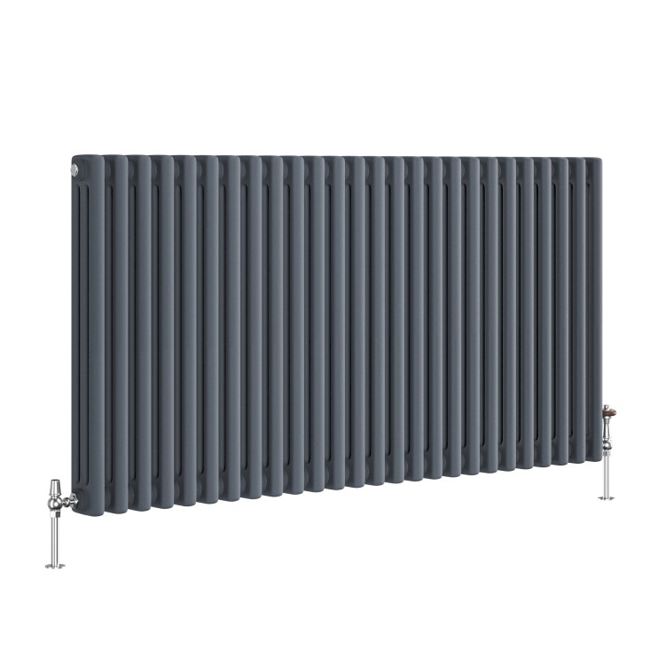 Reggio Anthracite Horizontal Triple Column Traditional Radiator 600x1190mm 5173 BTU - Cast Iron Style