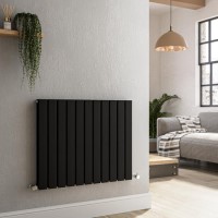 Riace Midnight Black Horizontal Flat Designer Radiator 600x748mm Double Panel 2827 BTU