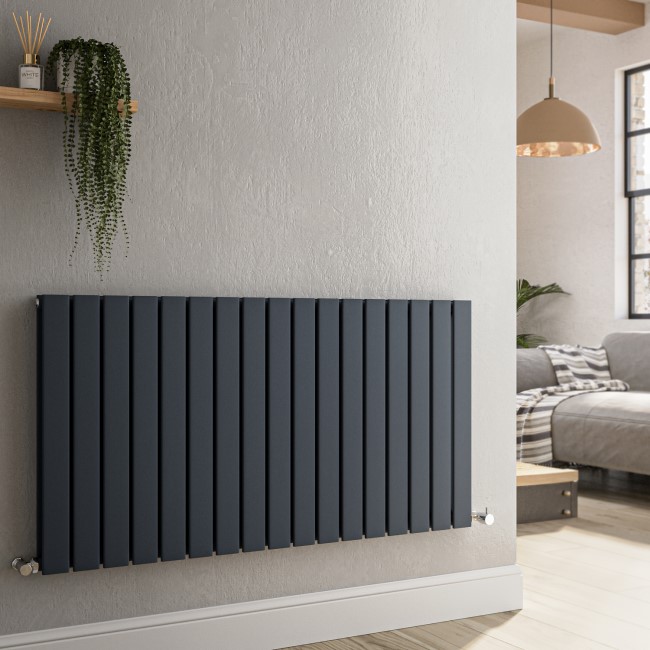 Riace Anthracite Horizontal Flat Designer Radiator 600x1156mm Double Panel 4370 BTU