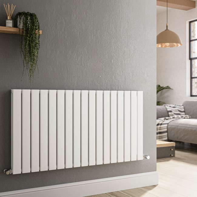 Riace White Horizontal Flat Designer Radiator 600x1156mm Double Panel 4370 BTU