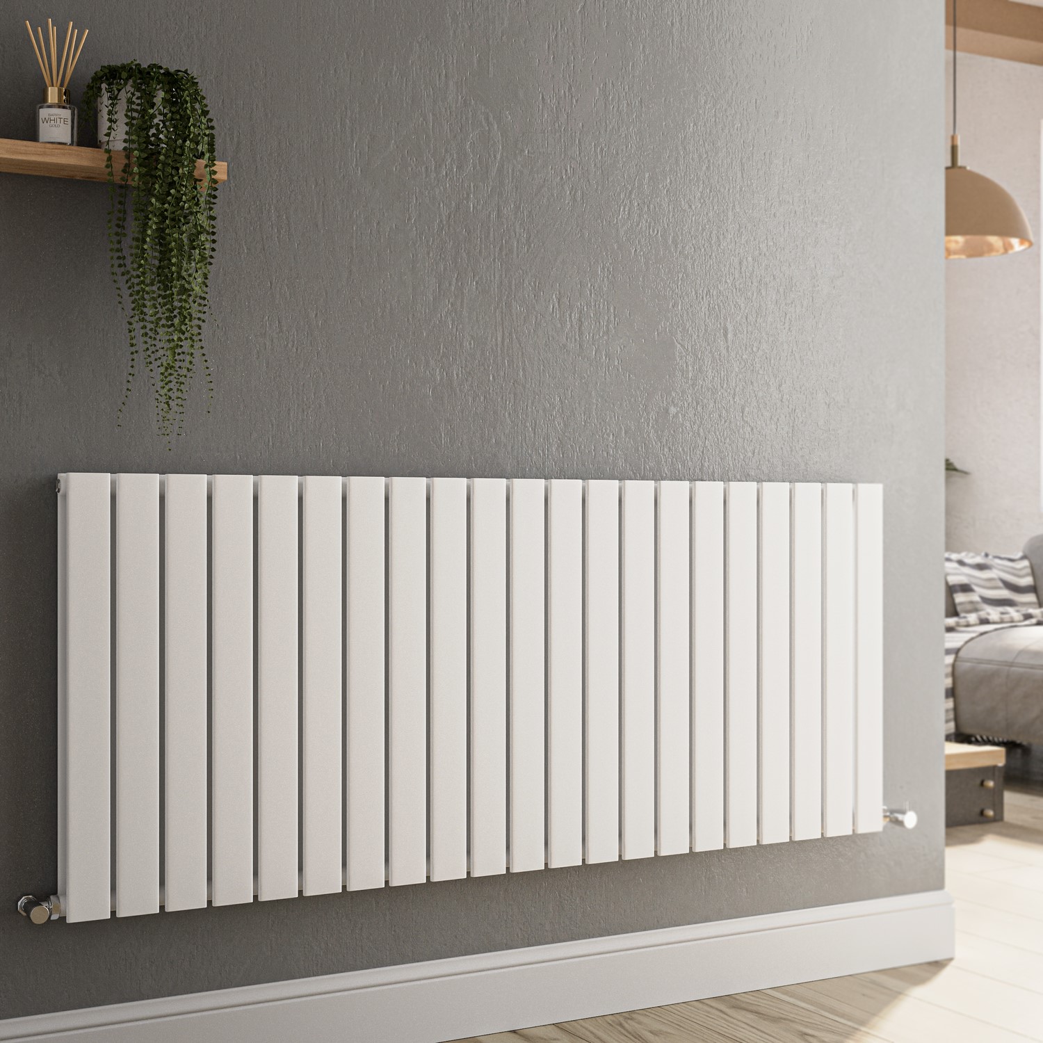 Riace White Horizontal Flat Designer Radiator 600x1428mm Double Panel ...