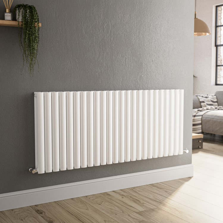 Sorrento White Horizontal Oval Designer Radiator 600x1416mm Double Panel 5758 BTU